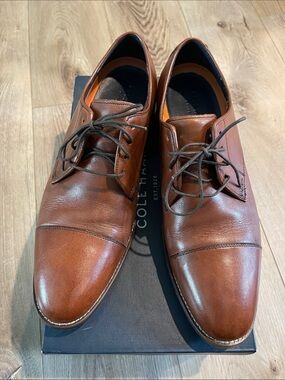 Cole Haan Men's Tan Brown Leather Cap-Toe Derby Shoes size 11.5